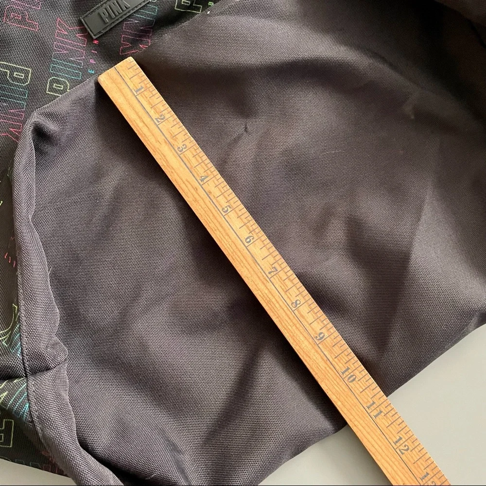 PINK Victoria’s Secret Black Zip Up Tote Bag Black Fluorescent Allover Logo - Picture 10 of 11